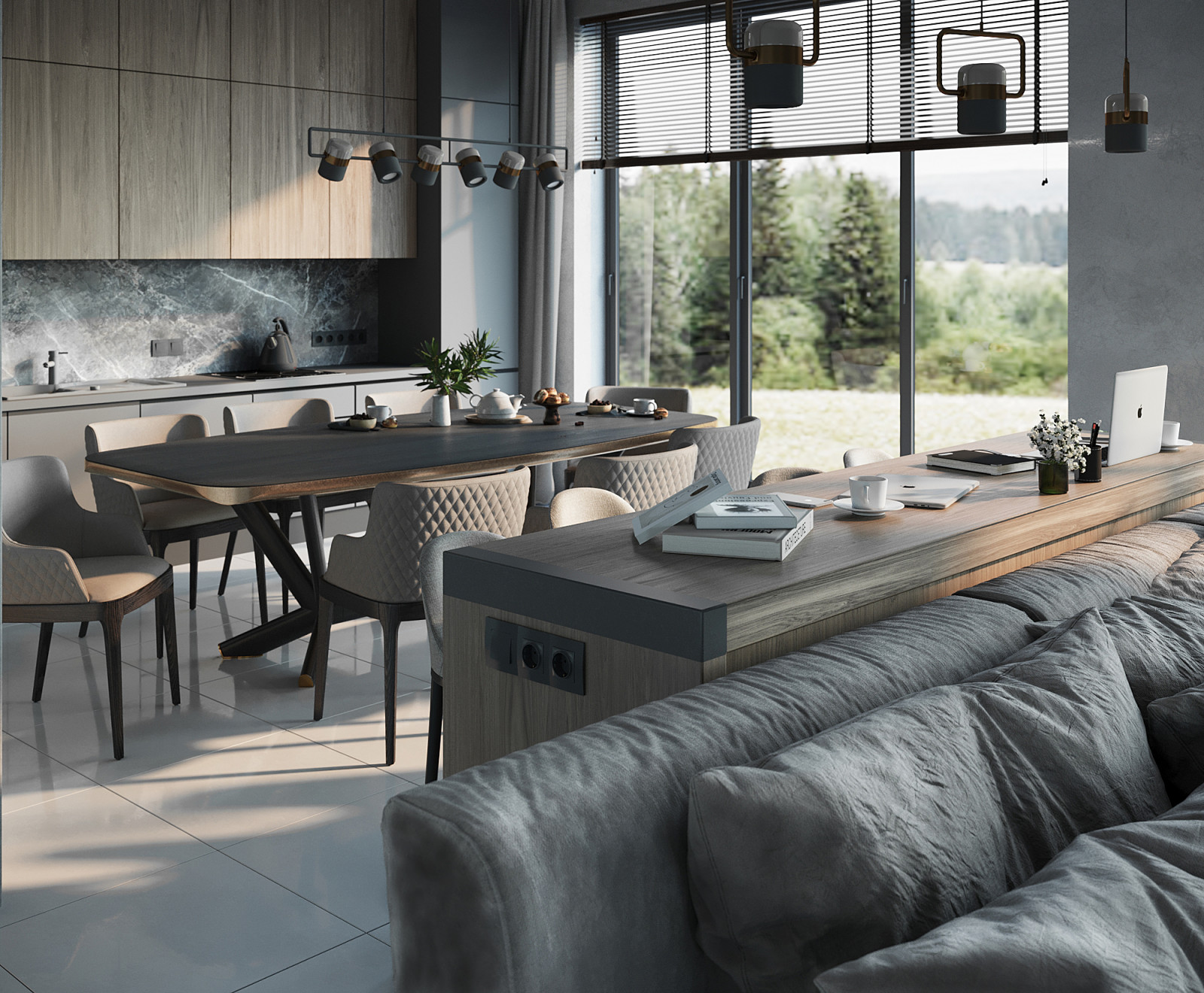 Кухня - столовая с барной стойкой.