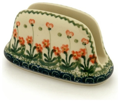 Polish Pottery 6" Stoneware Napkin Holder Hand-Decorated Design