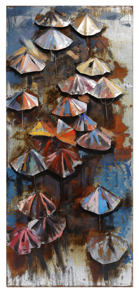 Umbrellas Wall Art Primo Mixed Media Hand Painted 3D Metal Wall Sculpture