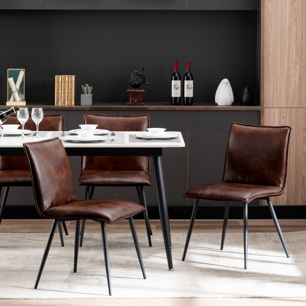 Set of 4 Minimalist Faux Leather Side Chairs for Dining Room ...