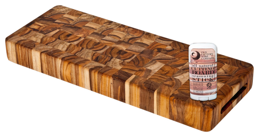 Proteak End Grain Teak 18x7 Inch Serving Cheeseboard with Seasoning