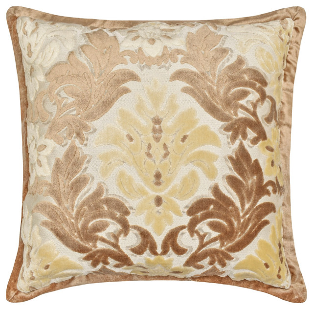Gold Beige Velvet Damask, Victorian Velvet 16"x16" Pillow Cover- Agatha