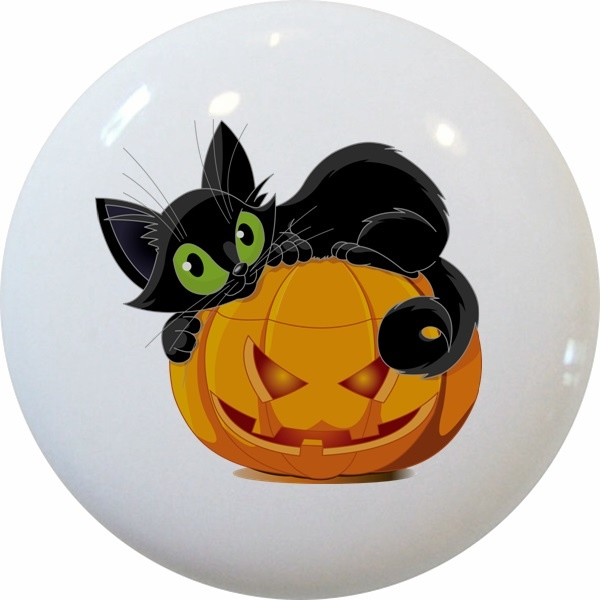 Pumpkin Black Cat Ceramic Cabinet Drawer Knob Cabinet And Drawer