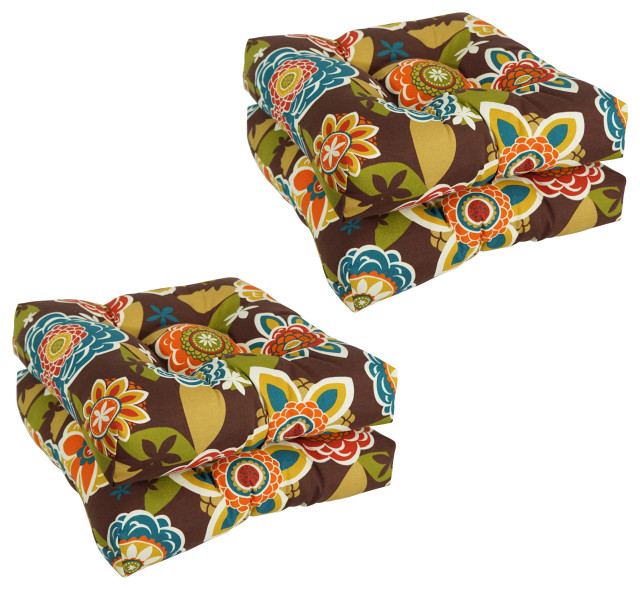 19" Squared Patterned Tufted Dining Chair Cushions, Set of 4, Annie