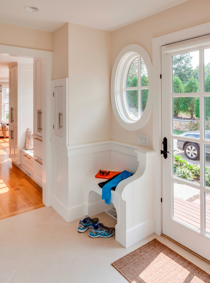 Photo of a beach style mudroom in Boston.