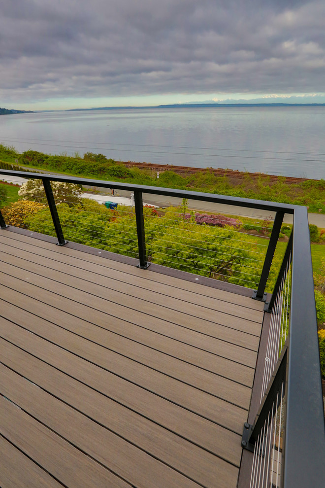 Inspiration for a large beach style side yard deck in Seattle.
