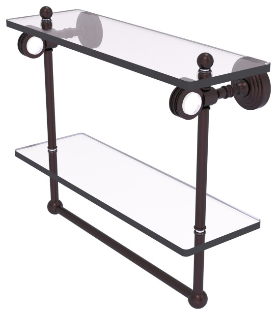Pacific Grove 16" Double Dotted Glass Shelf and Towel Bar, Antique Bronze