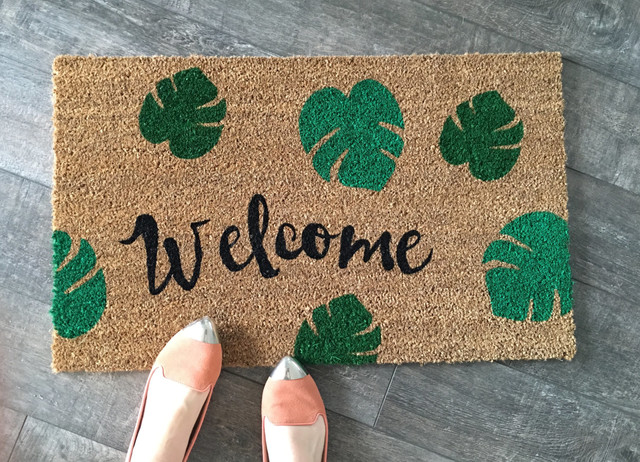Hand Painted Palm Leaves Welcome Mat Tropical Doormats By