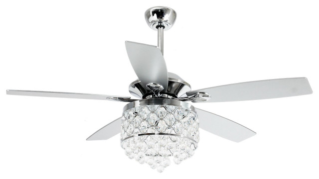 5 Blades Modern Crystal Ceiling Fan With Led Light And Remote Control