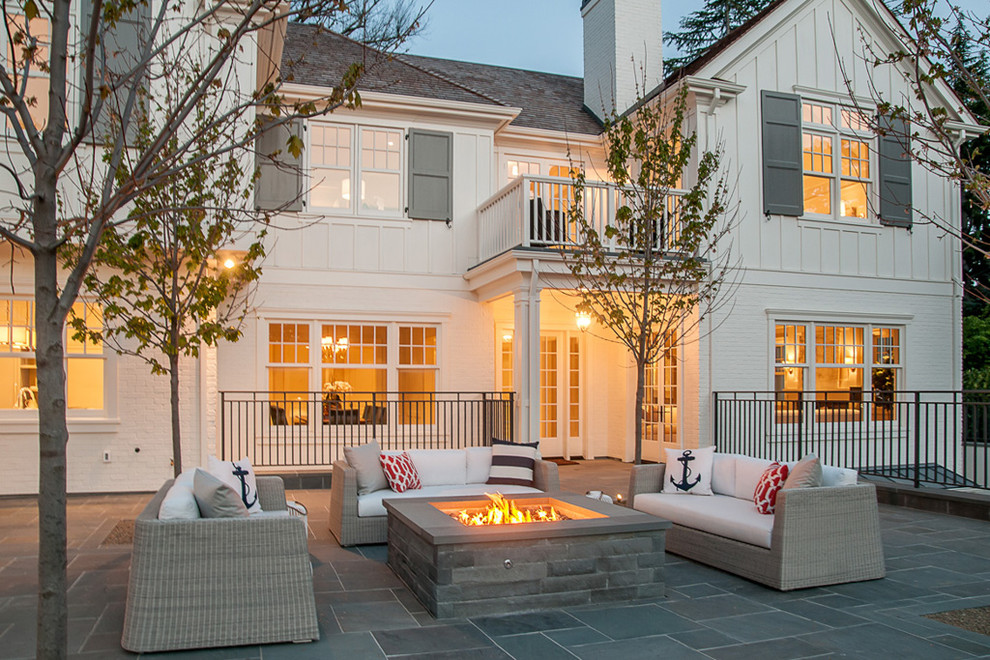 This is an example of a country patio in San Francisco with a fire feature and no cover.