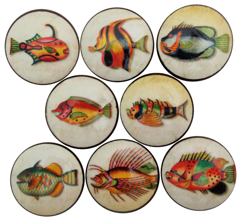 Strange Antique Fish Cabinet Knobs, 8-Piece Set