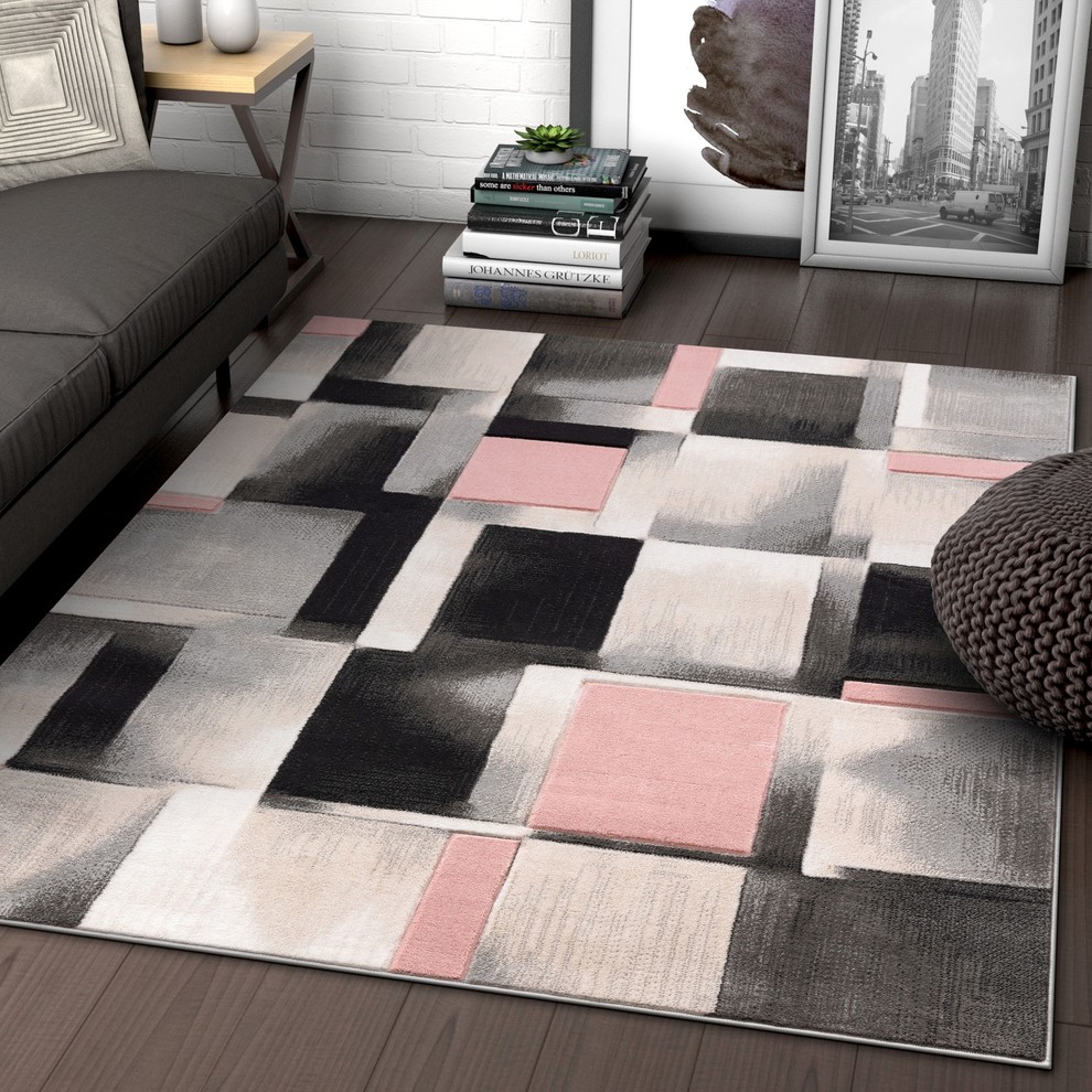Well Woven Good Vibes Louisa Modern Geometric Blocks Blush Pink Rug Contemporary Area Rugs By Well Woven Houzz