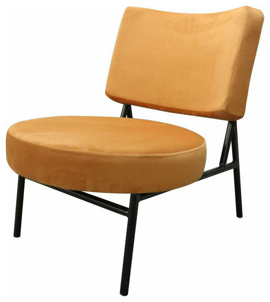 Benzara BM279447 Cid 24" Accent Chair, Curved Back, Angled Metal Legs, Orange