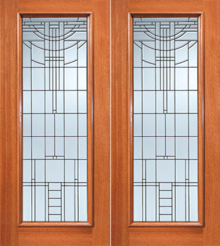 Art Deco Beveled Glass Exterior Double Door, Full lite