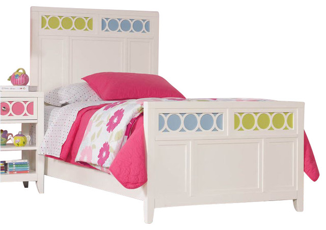 Lily Colors Panel Bed with Colors Footboard in Eggshell White-Twin