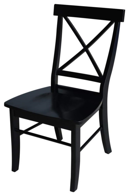 Set of 2 Black X-Back Dining Chairs with Contoured Seats - Transitional ...