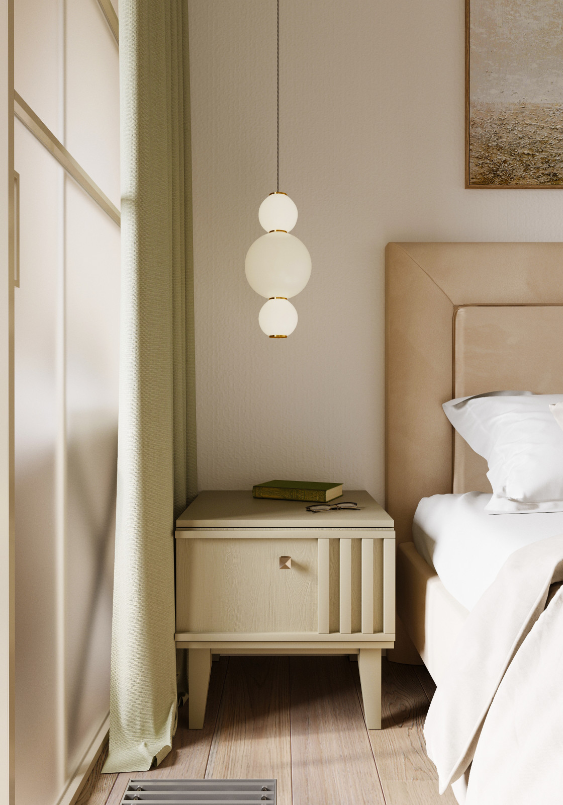 Светлая мастер - спальня в пастельных тонах