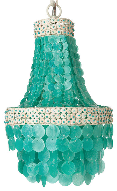 Small Manor Capiz Seashell Chandelier, Turquoise