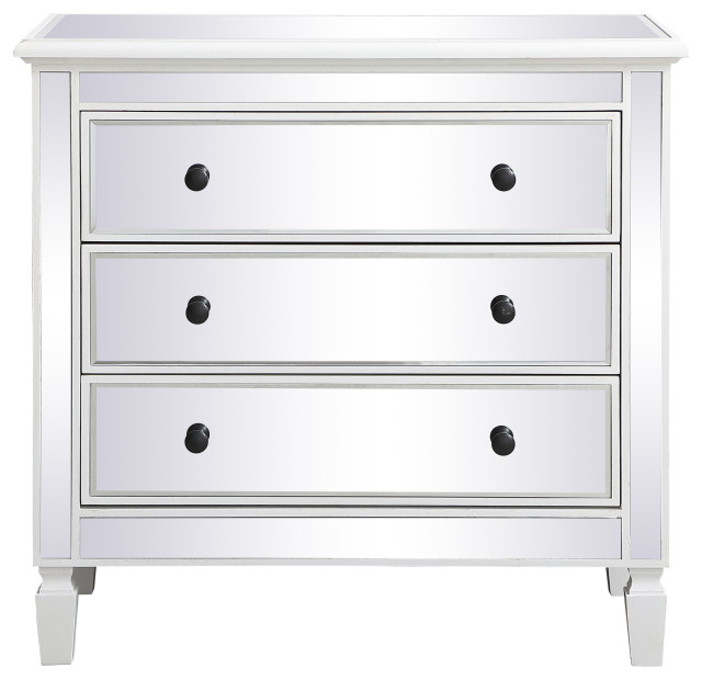 Elegant Decor MF61019AW 33 inch mirrored 3 drawer chest in antique