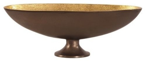 Howard Elliott Bronze Footed Bowl With Oblong Gold Luster Inside, 18"x6"