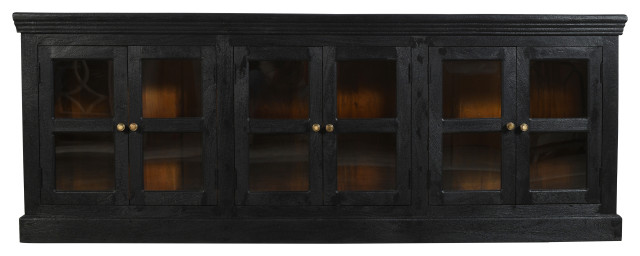 Peachtree 6-Door Mango Solid Wood Glass Sideboard in Charcoal Finish