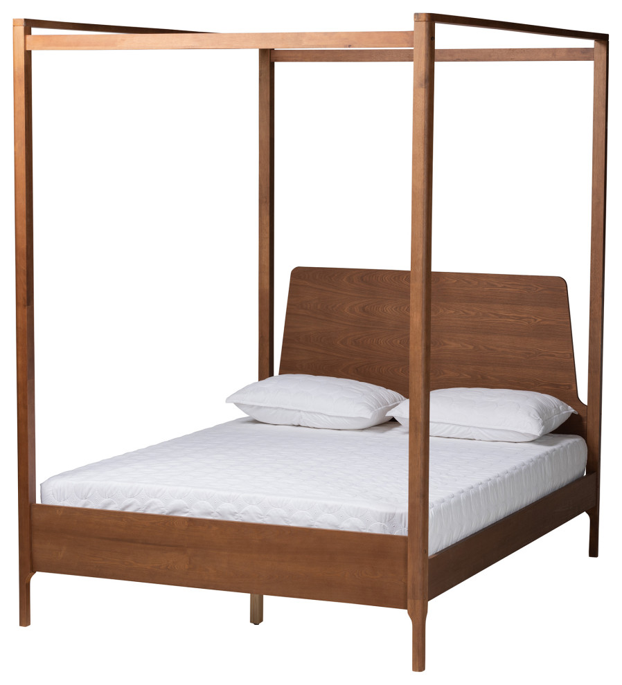 Aileen Ash Walnut Queen Size Canopy Bed Transitional Platform Beds