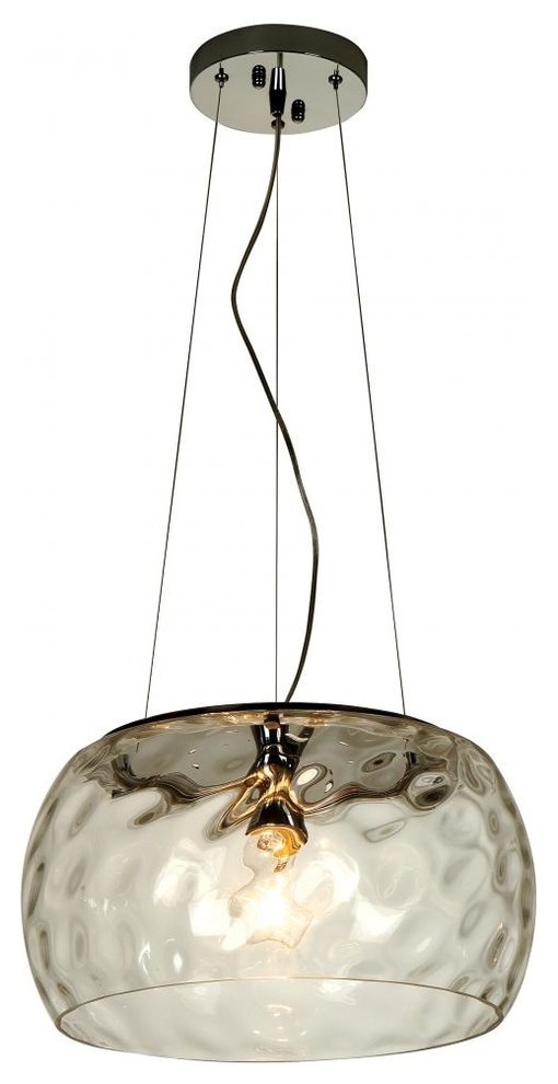 One Light Chrome Dimple Glass Drum Shade Pendant Contemporary