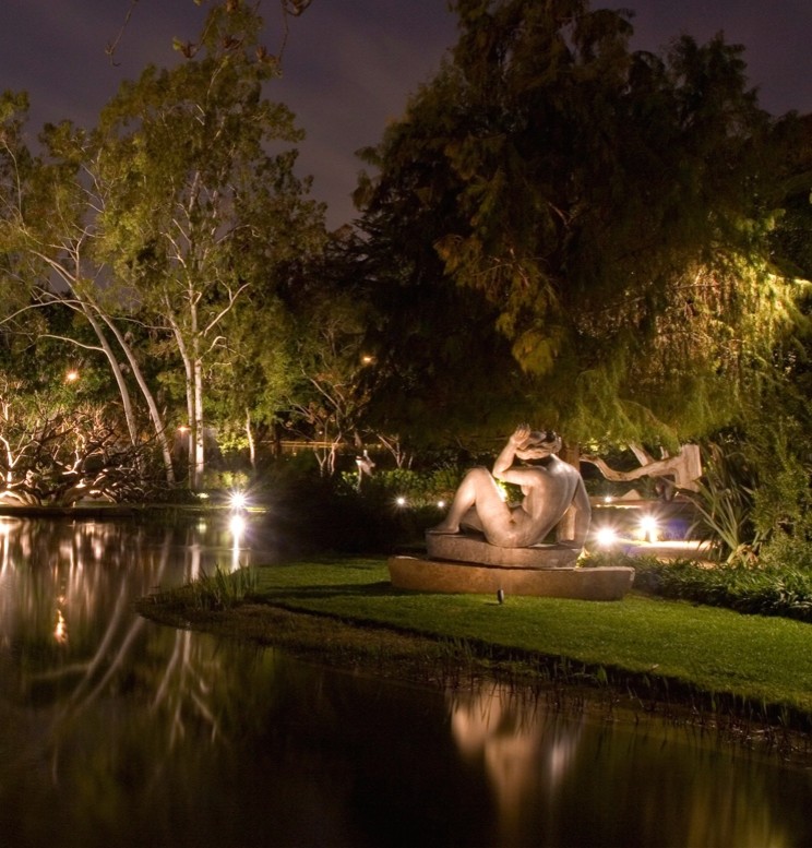 Photo of a large transitional backyard pond in Orange County.