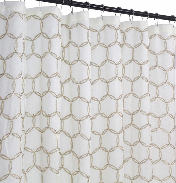 Beige Gold Fabric Shower Curtain Embroidered Decorative Sheer