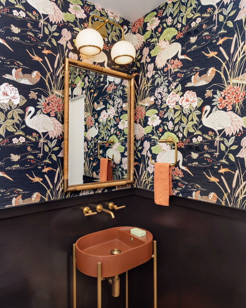 Transitional powder room photo in Milwaukee