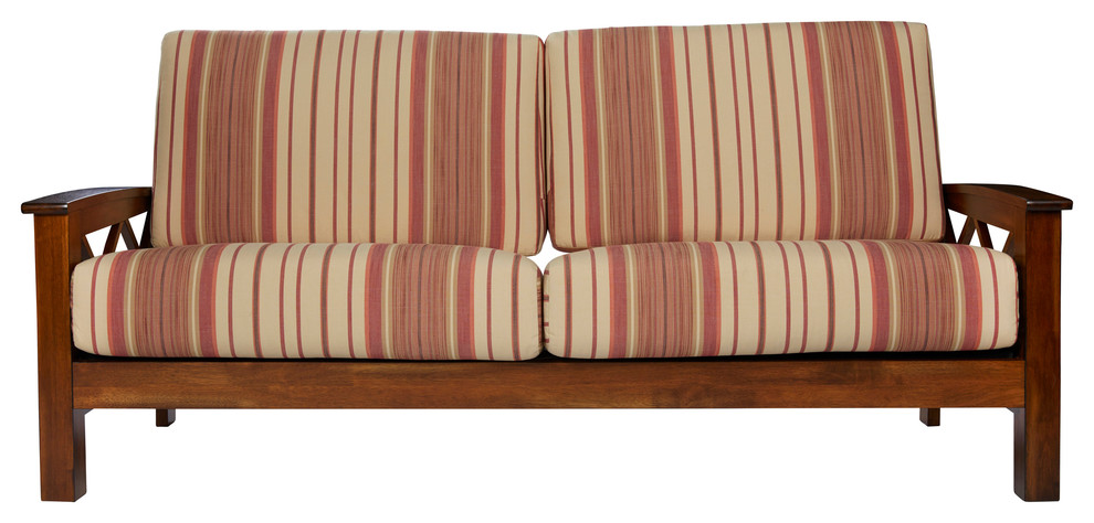 Riverwood X Design Sofa With Exposed Wood Frame, Red Stripe
