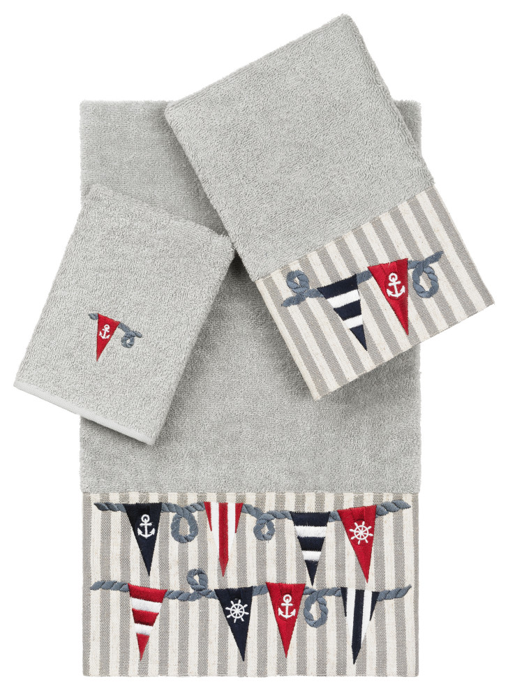 100 Turkish Cotton Ethan 3Piece Embellished Towel Set, Light Gray Bath Towels by Linum