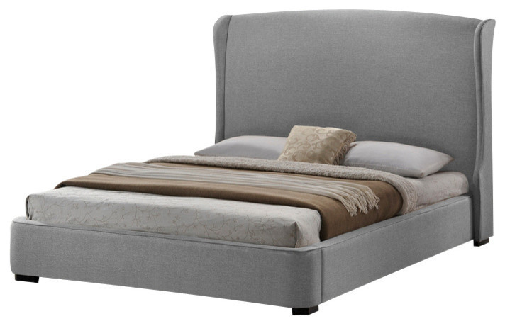 Sheila Gray Linen Modern Bed with Upholstered Headboard, King Size