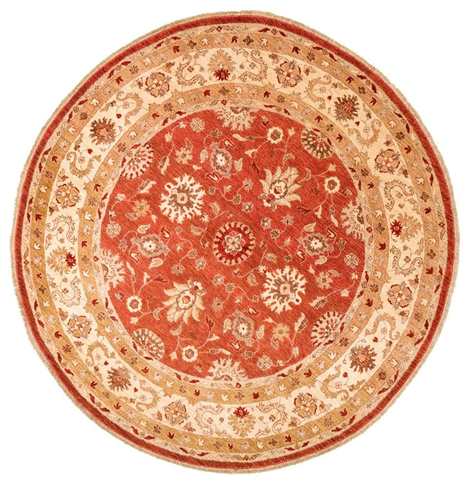 8'x8' Coral/Beige/Sand Round Rug Traditional Area Rugs by