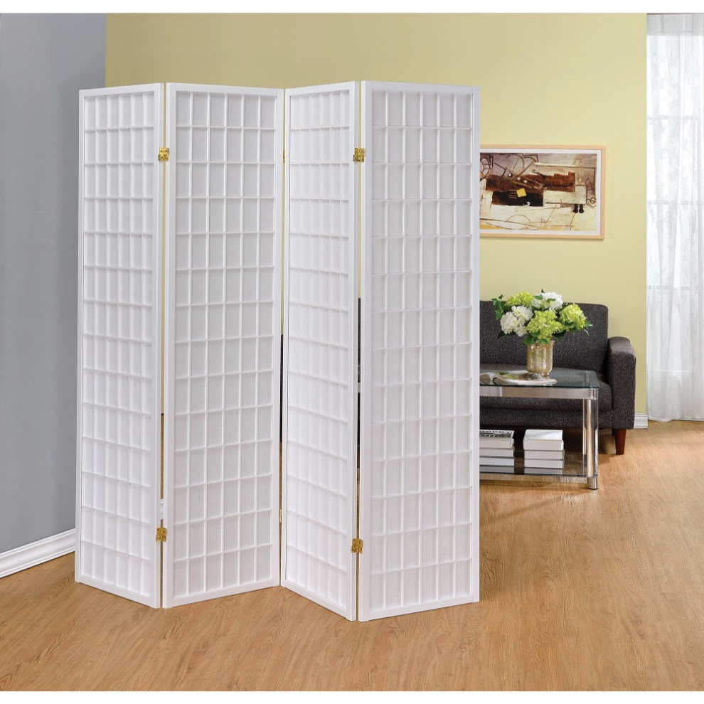 Contemporary Style Four Panel Folding Screen White Transitional   Home Design 