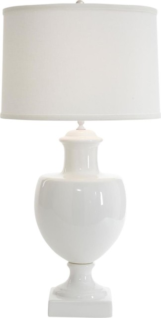 Table Lamp 1-Light White Off-White Shade Linen Italian Ceramic 3-Way