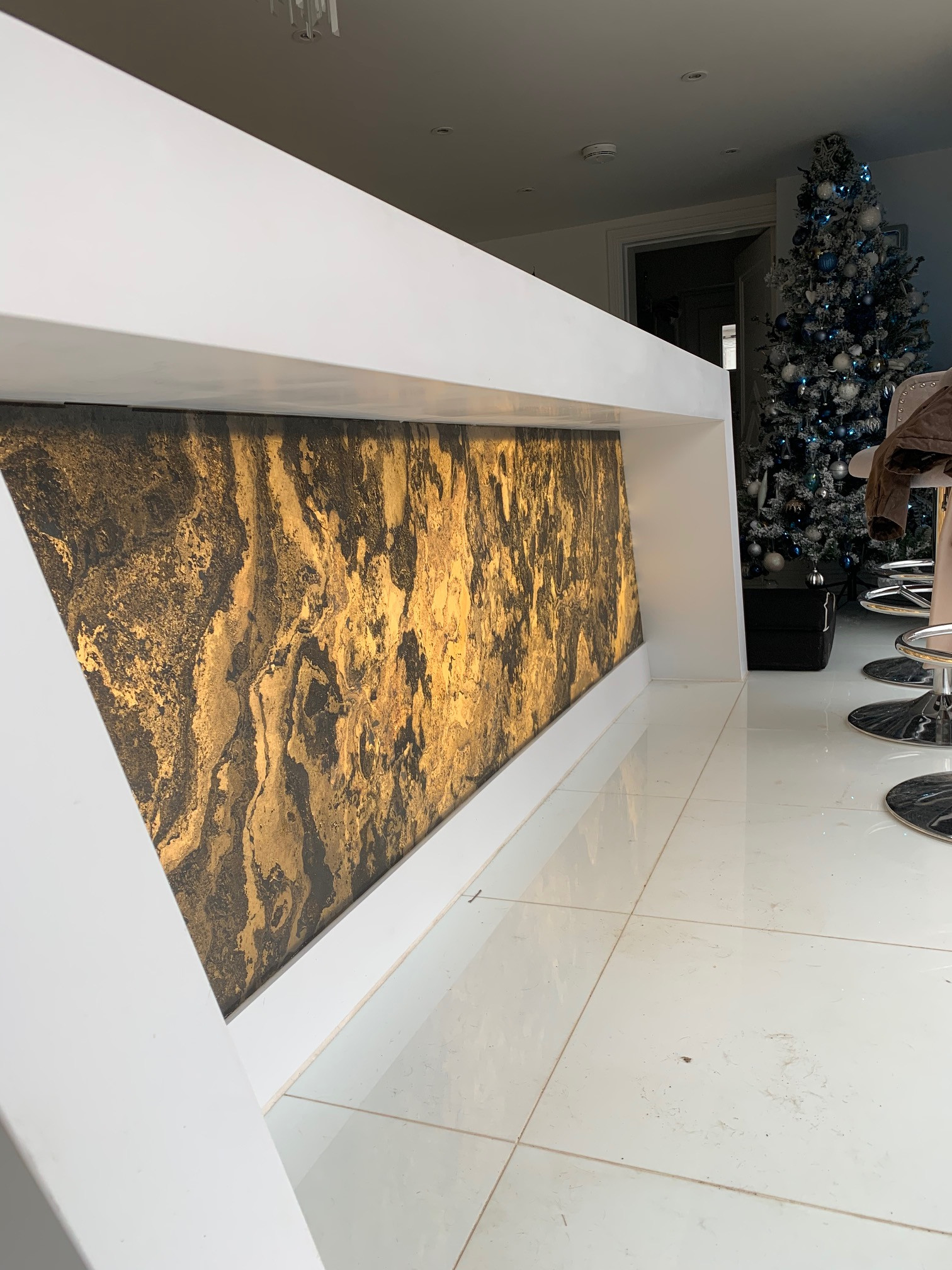 Real Slate doors and illuminated splash back.