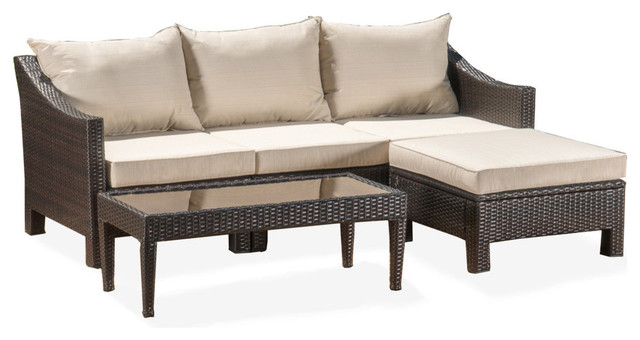 Gdf Studio Caspian Outdoor L Shaped Wicker Sectional Sofa Set