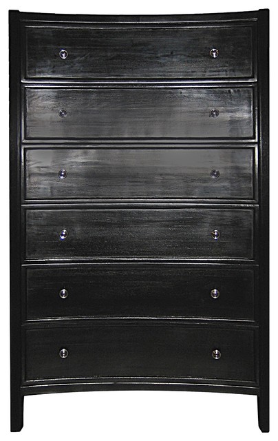 60" Tall Chest Dresser Solid Mahogany Wood Rubbed Black Finish 6 Drawers
