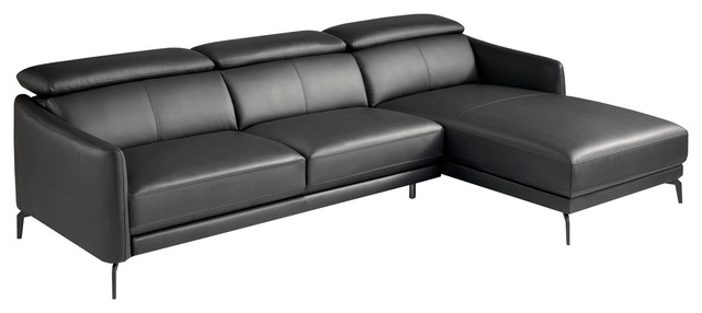 Black Leather Chaise Lounge Sofa With Stainless Steel Legs Black Leather Chaise Lounge Sofa With Stainless Steel Legs Right Facing