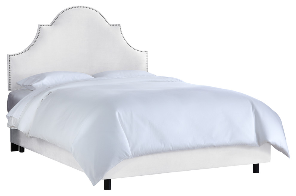Taylor Nail Button High Arch Notched Bed, Velvet White, Full
