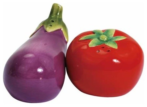 Eggplant and Tomato Salt and Pepper Shakers, Set of 2