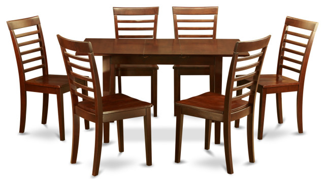 7 Pc Dining Room Set - Rectangular Table With Leaf And 6 Dining Chairs ...