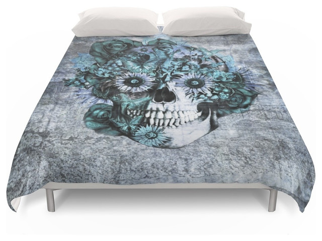 Houzz Society6 Blue Grunge Ohm Skull Duvet Cover Society6 Blue Grunge Ohm Skull Duvet Cover Queen 88 X88 Eclectic