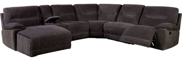 Furniture of America Dantes Transitional Chenille Recliner Sectional in Gray