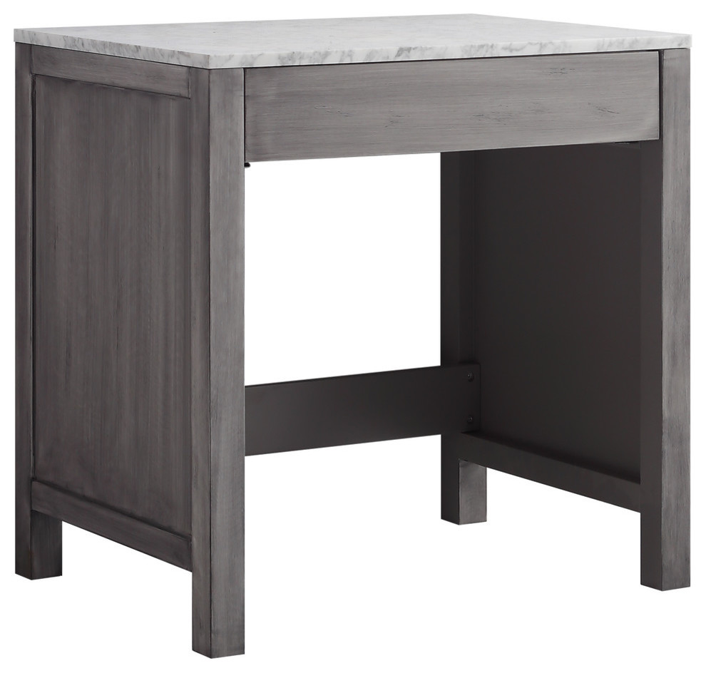 Jacques 30" Single Make-Up Table, White Carrera Marble Top, Distressed Gray