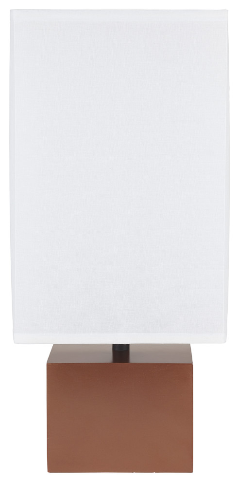 Devo Square Table Lamp In Copper Finish With White Linen Shade