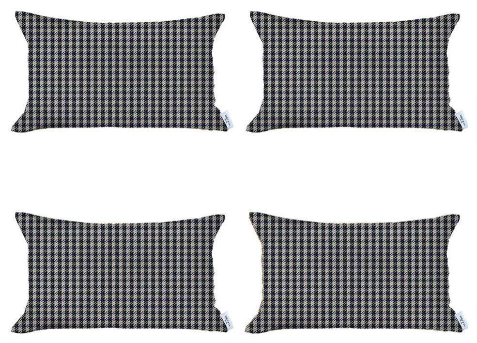 Set of 4 Gray Houndstooth Lumbar Pillow Covers