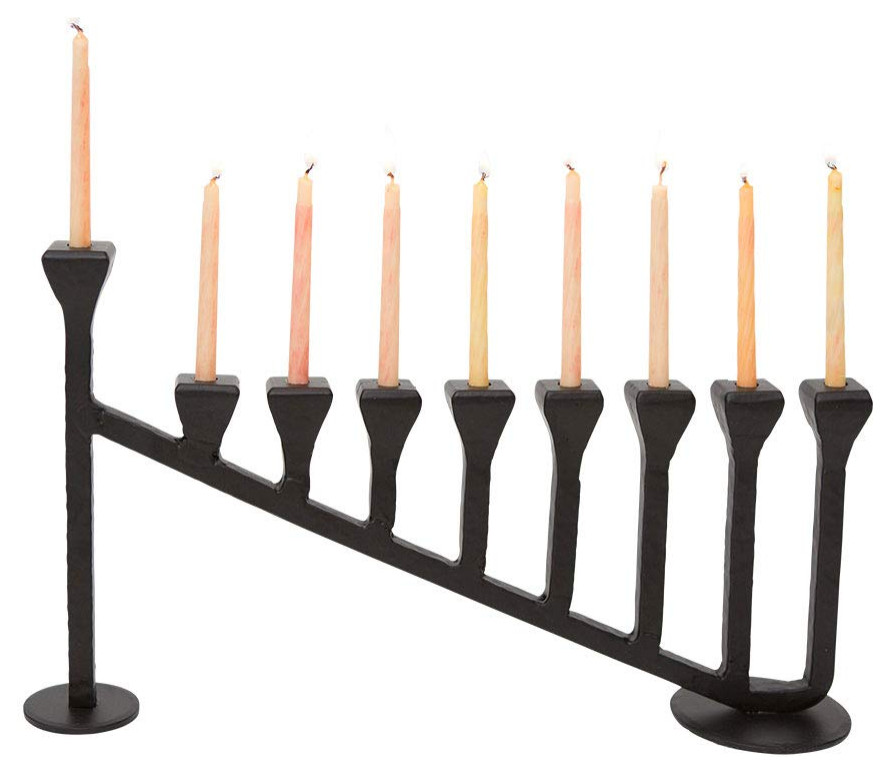 Black MD25005-B Menorahs for Chanukah Marie D/écor Blacksmith Handmade Iron 9 Branch Hanukkah Menorah Candle Holder