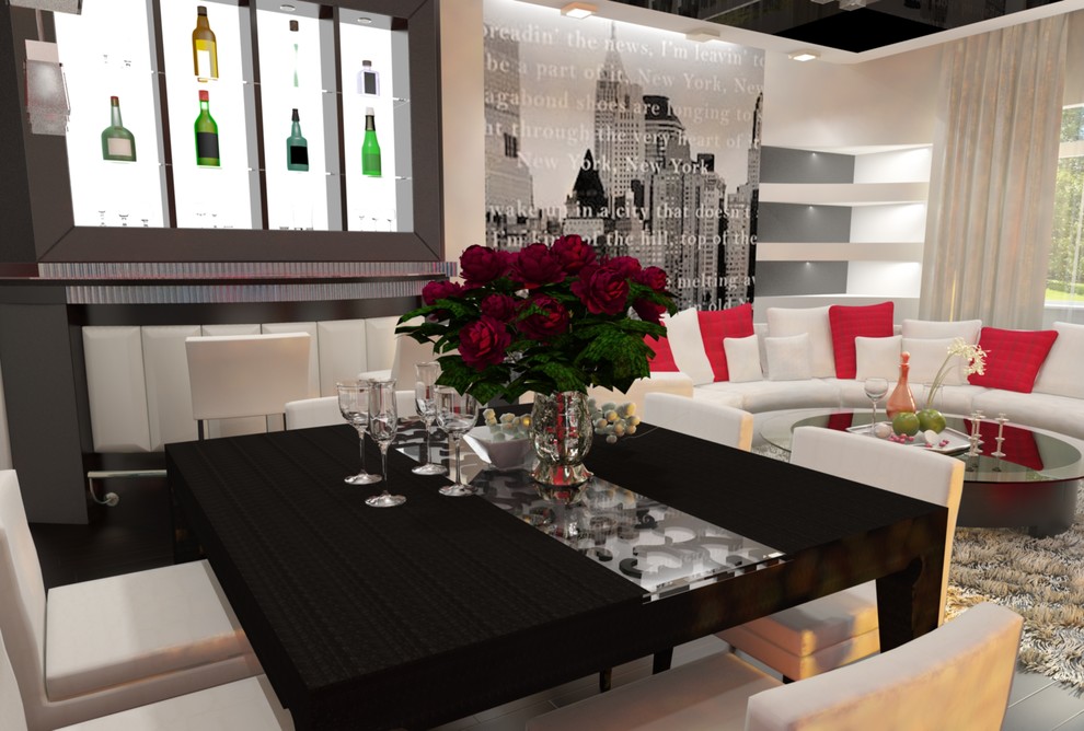 Интерьер загородного дома с красными акцентами